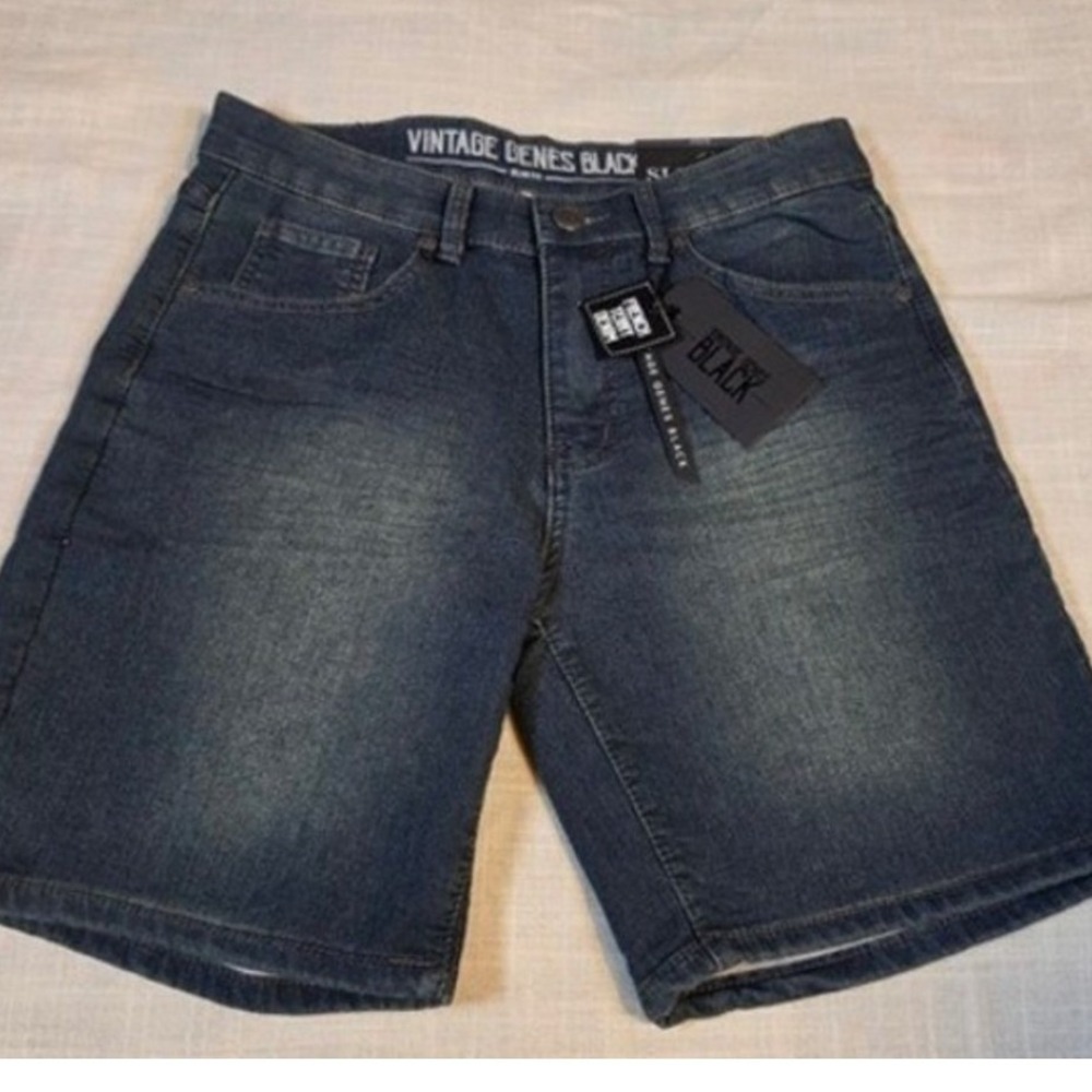 Vintage Genes Black Fairfax Slim Fit French Terry Denim Shorts Blue Mens 30W